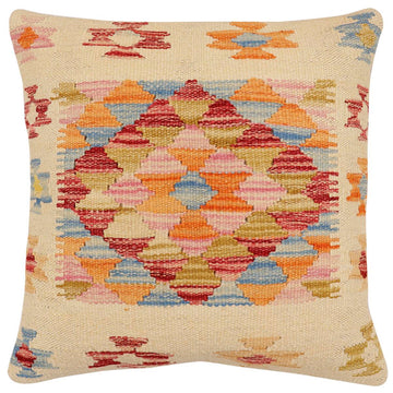 handmade Traditional Pillow Beige Rust Hand-Woven SQUARE 100% WOOL Hand woven turkish pillow2' x 2'
